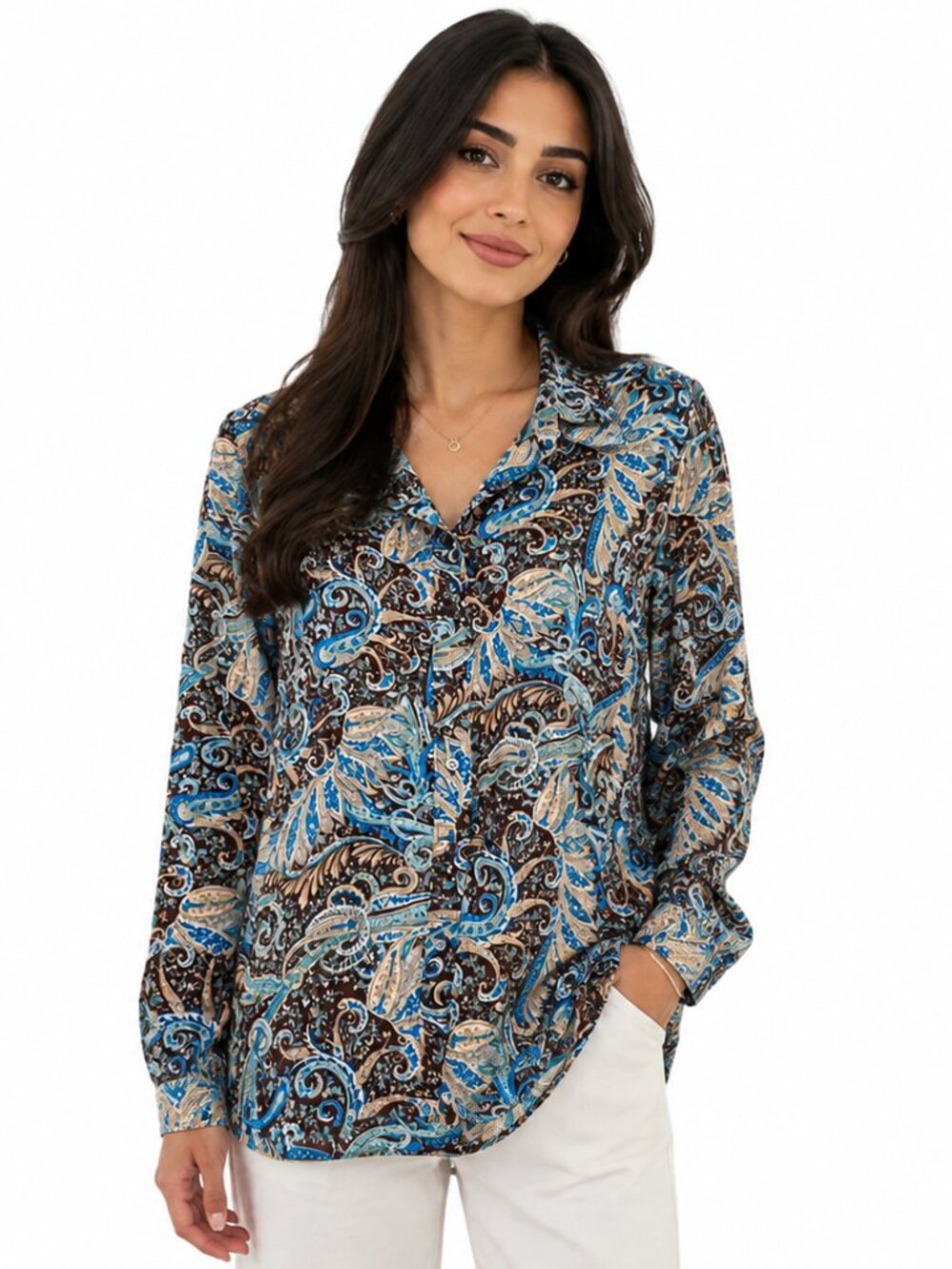 Elegant Paisley Blouse Studio Portrait | Worthington Woman Stretch | Size XXL